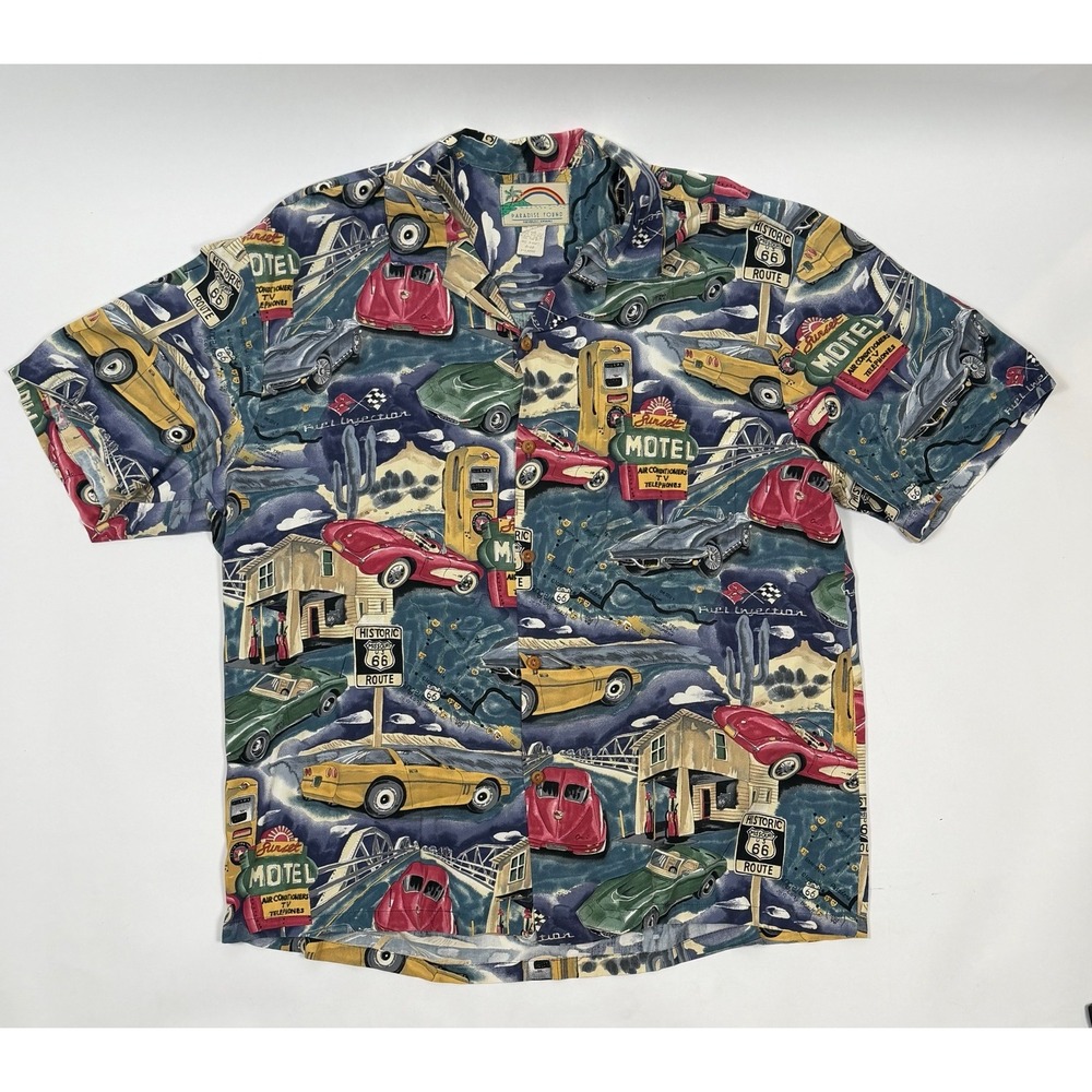 Paradise Found Route 66 Corvette Hawaiian Shirt XL